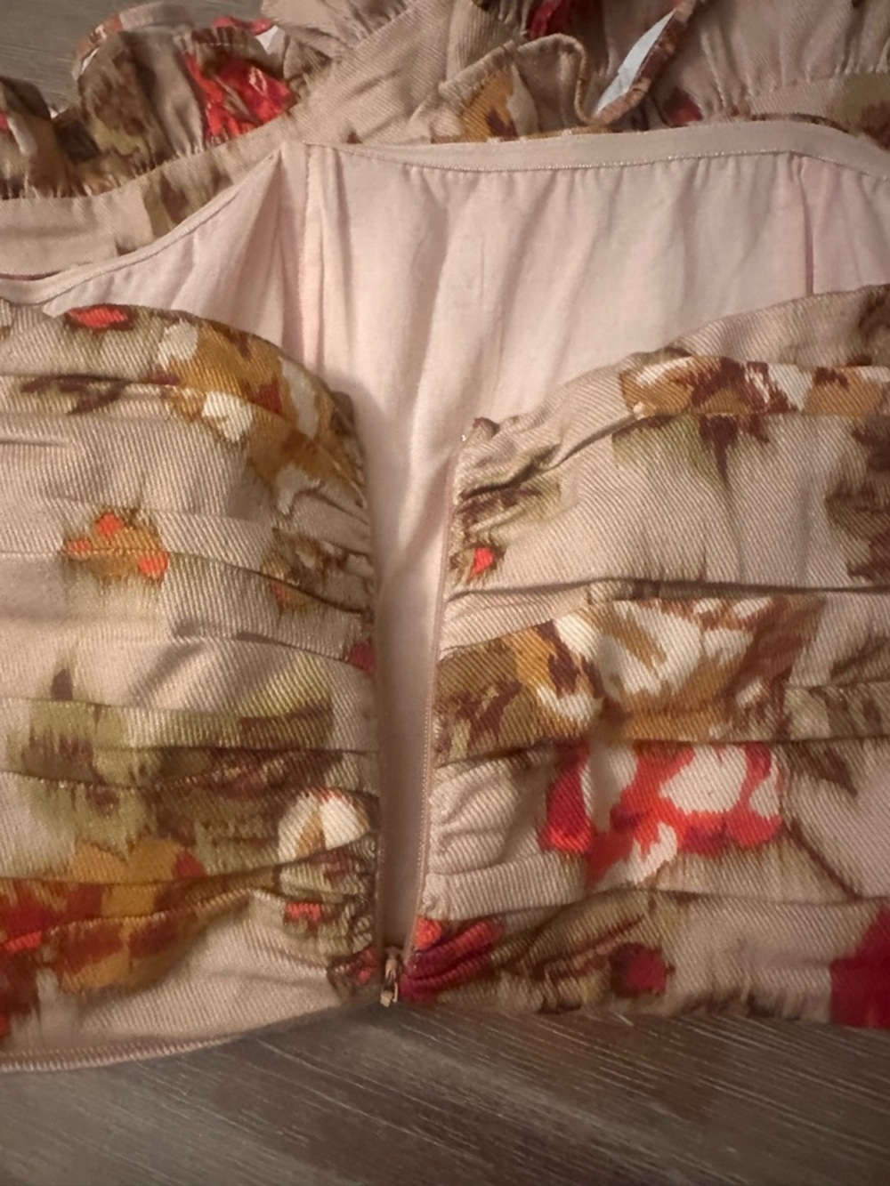 Olivaceous Strapless Floral Tie-Waist Romper in Beige and Orange - Picture 6 of 9